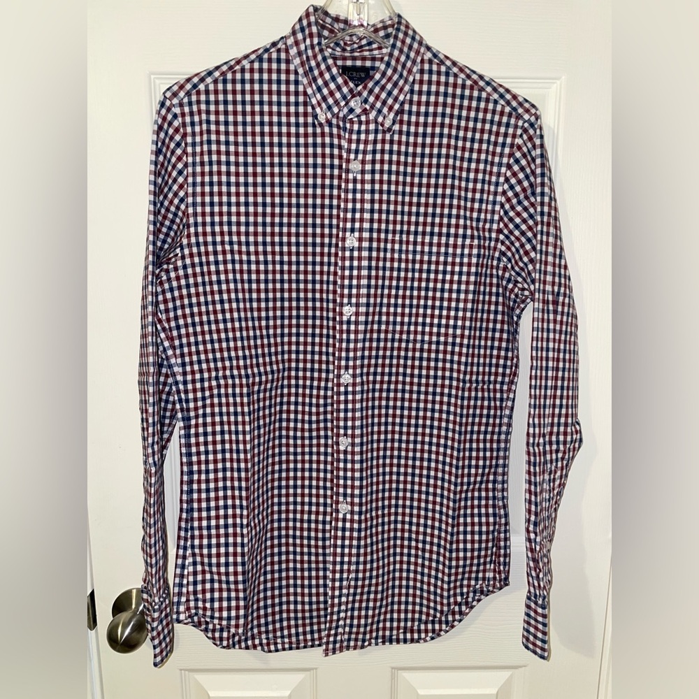 J. Crew Red and Blue Casual Button Down Shirt